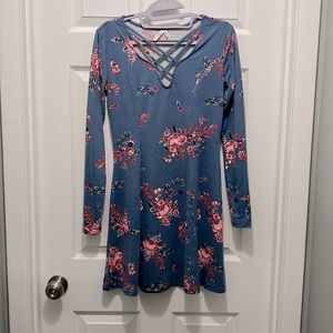 Mudd, dress, small, long sleeve, strappy neckline, floral